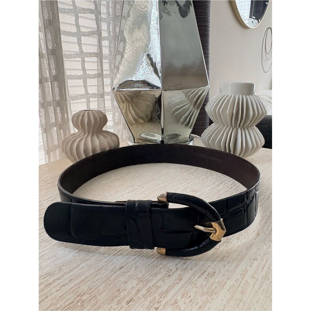 VTG Verdiani Patrizia Black Croc Leather Belt Size 30/75 Florence Italy S/M